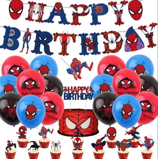 Spiderman Feestpakket- Spiderman Ballon- Verjaardag - Versiering- Spiderman Verjaardag- Marvel- Slingers- Spiderman Tafelkleed- Spiderman jongen- Themafeest Spiderman- Spidey - Stoere Verjaardag - Superhelden tafeldecoratie- Superhero
