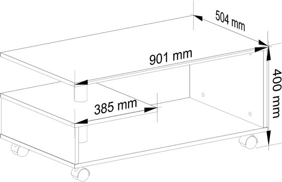 Table basse à Roues VINI Witte - Mat, à monter soi-même, 90x40x51 cm