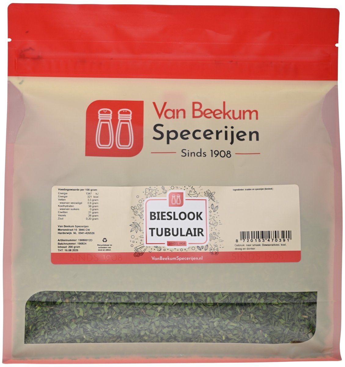 Goedkoopste Van Beekum Specerijen - Bieslook Tubulair - 200 gram (hersluitbare stazak