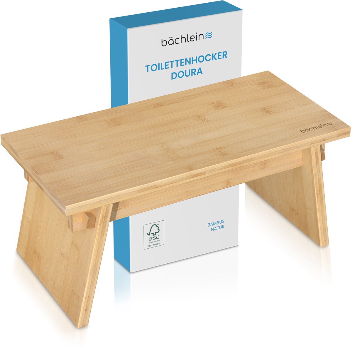 Bächlein Badhocker Doura – Ergonomischer Holz-Toilettenhocker aus FSC-zertifiziertem Bambus