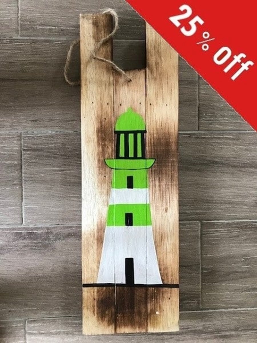 Sloophout met Vuurtoren groen 15x50 cm