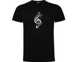 Zwart T-Shirt met Kleurrijke print “ G-Sleutel met muzieknoten – Muziek en Liefde – Good Vibes “ Print Full Color Maat L