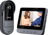 Fuegobird Draadloze Deurbelsets - Slimme Video Doorbell - met 4.3 inch display - IP65 waterdicht - HD-camera met 170° groothoek en nachtzicht - met 32G geheugenkaart - Zwart