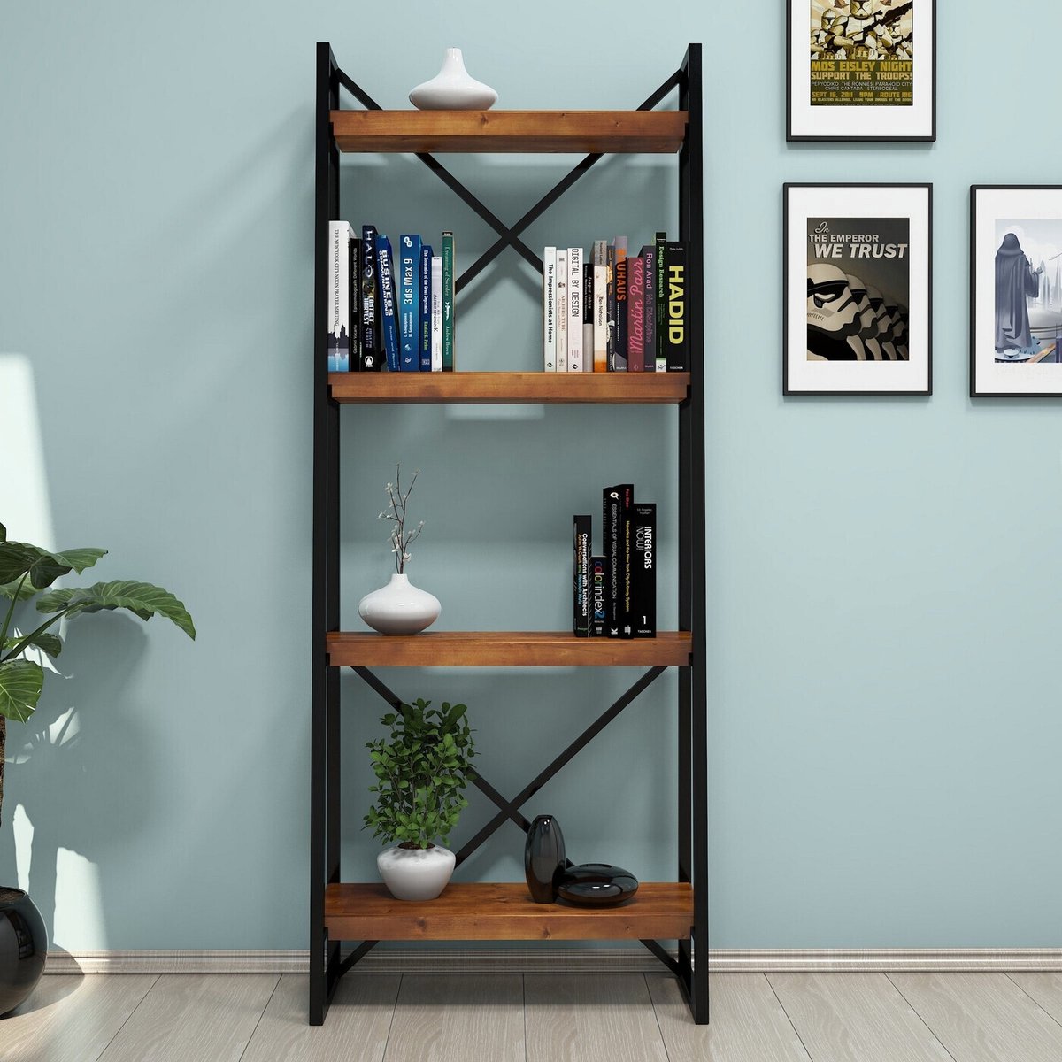 Skye Decor Stijlvolle Boekenkast - Walnootkleur - 66x150x30cm - Duurzaam Dennenhout