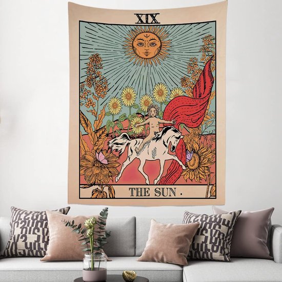 Ulticool - Sun Nature Fleurs Tarot Horoscope Vintage Retro - Tapisserie - 200x150 cm - Groot tapisserie - Affiche