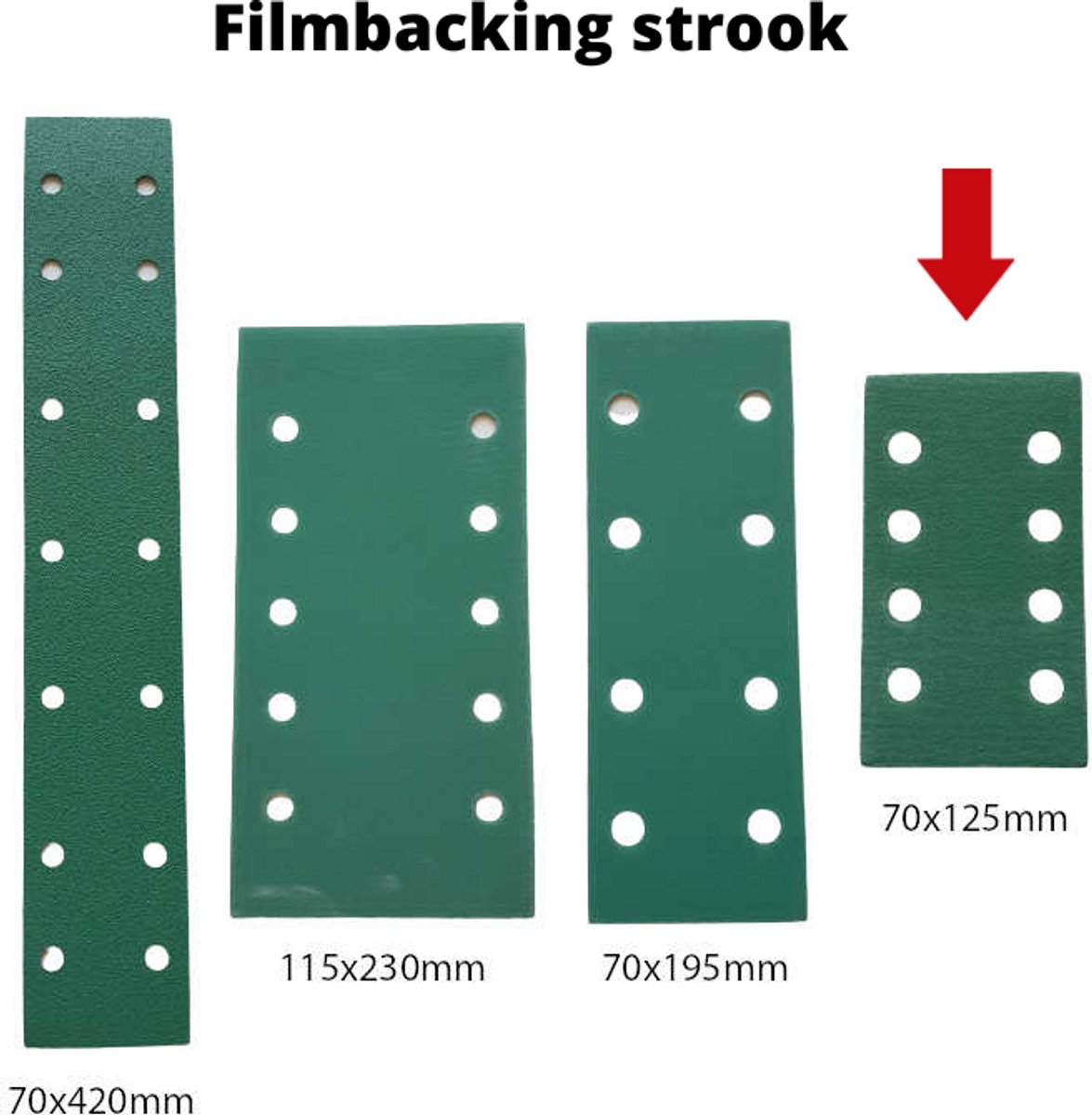 Schuurpapier filmbacking - strook 70x125 mm - korrel 120 – 50 stuks – duurzaam -professionele kwaliteit - met aluminium oxide korrel - onscheurbaar - schuren auto, camper, scooter enz