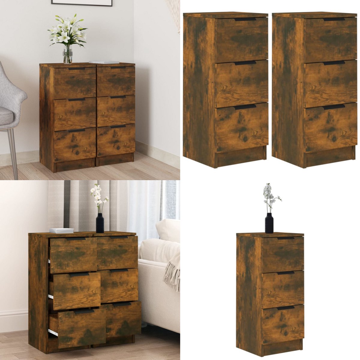 vidaXL Dressoirs 2 st 30x30x70 cm bewerkt hout gerookt eikenkleurig - Dressoir - Dressoirs - Kast - Nachtkastje