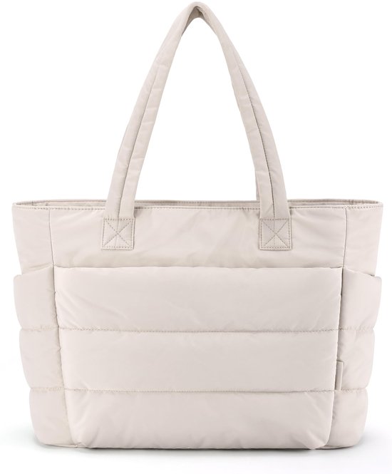 Sac cabas Geweo pour femme avec fermeture éclair - Sac bandoulière pour femme avec compartiment pour ordinateur portable - Sacs à main - Sacs fourre-tout - Sac d'école - Sac pour ordinateur portable - Femme Homme - Wit