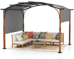 COSTWAY Pergola met uittrekbaar dak, 3,6 x 3 m paviljoen, waterdicht, stabiel, winterbestendig, tuinpaviljoen met robuuste metalen zuilen voor terras, tuin, terras