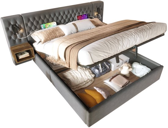 Retro Bed Amsterdam 180x200cm Grijs Fluweel Zwart Metalen Gestoffeerd Bed / Ventura design - Ventura Design