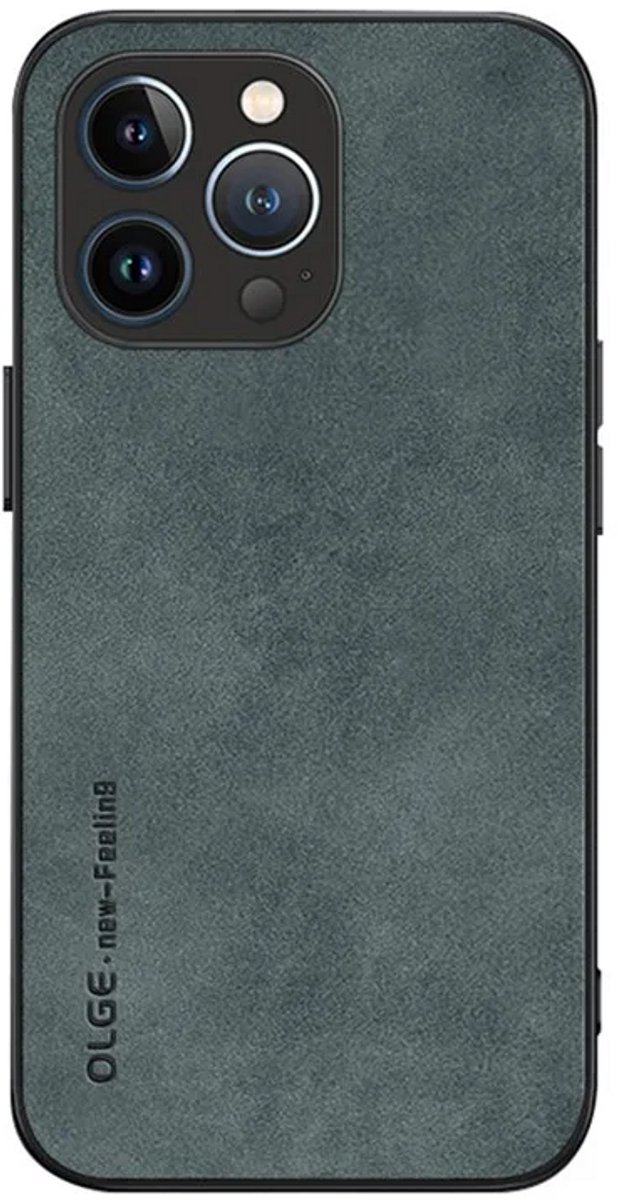 Cityhoesje - iPhone 15 Pro - Olge -Shockproof - Back Cover - PU Leather Coated - Backcase - Groen