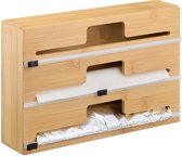 foliehouder - 3 rollen - 21,5 x 33,5 x 8 cm - lade - bamboe - foliesnijder