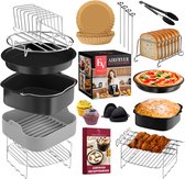 EnzoVita® Premium Airfryer Accessoires set - Meest Complete set - XL - Heteluchtfriteuse - Airfryer Accesoires set - Geschikt voor Airfryer XL en XXL - Vaatwasserbestendig - Inclusief Airfryer Siliconen Bakje & Nederlands Receptenboekje - Bakpapier