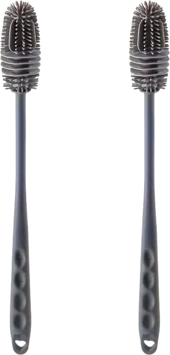 FA-VE Silicone Flessenborstel Set van 2 – Lange, Flexibele Borstel (27cm) | Voor Smalle Flessen, Glazen & Kopjes | Herbruikbaar & Hygiënisch - Grijs