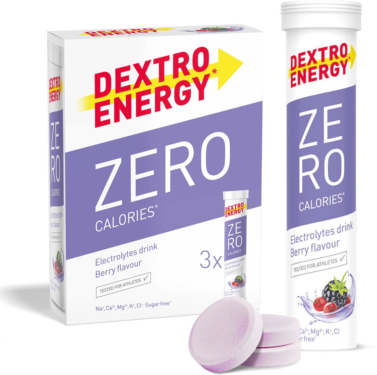 Goedkoopste Dextro Energy Zero Calories Berry - Elektrolyten Sportdrank - Suikervrij - Electrolytes Drink - 3 x 20 tabletten (30 Liter