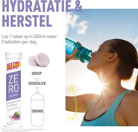 Dextro Energy Zero Calories Berry - Elektrolyten Sportdrank - Suikervrij - Electrolytes Drink - 3 x 20 tabletten (30 Liter) — afbeelding 2