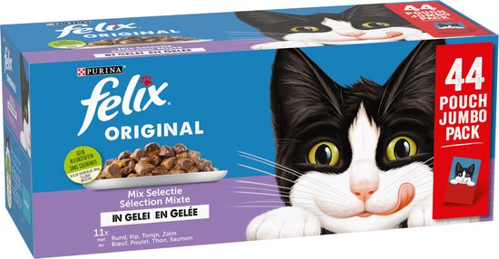 Felix Original in Gelei Mix Selectie - Kattenvoer Natvoer - Rund Kip Tonijn & Zalm - 44 x 85 g