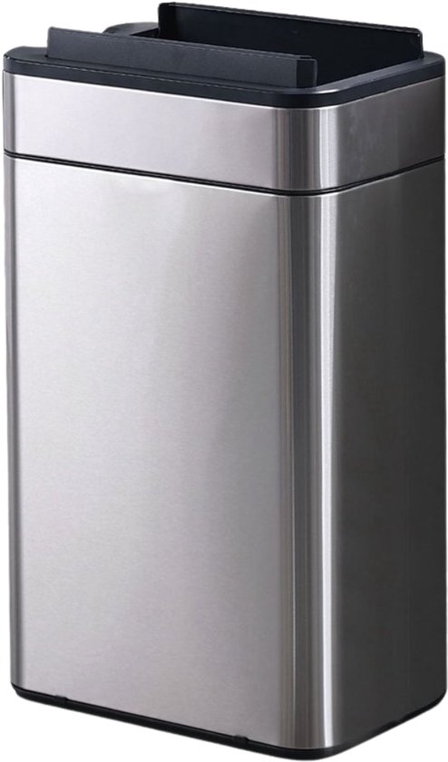 FlinQ Swing Prullenbak - Vuilnisbak met Sensor en Unieke Deksel - Afvalbak met Elegant Design - RVS Afvalemmer - 60 Liter - Carbon Grijs