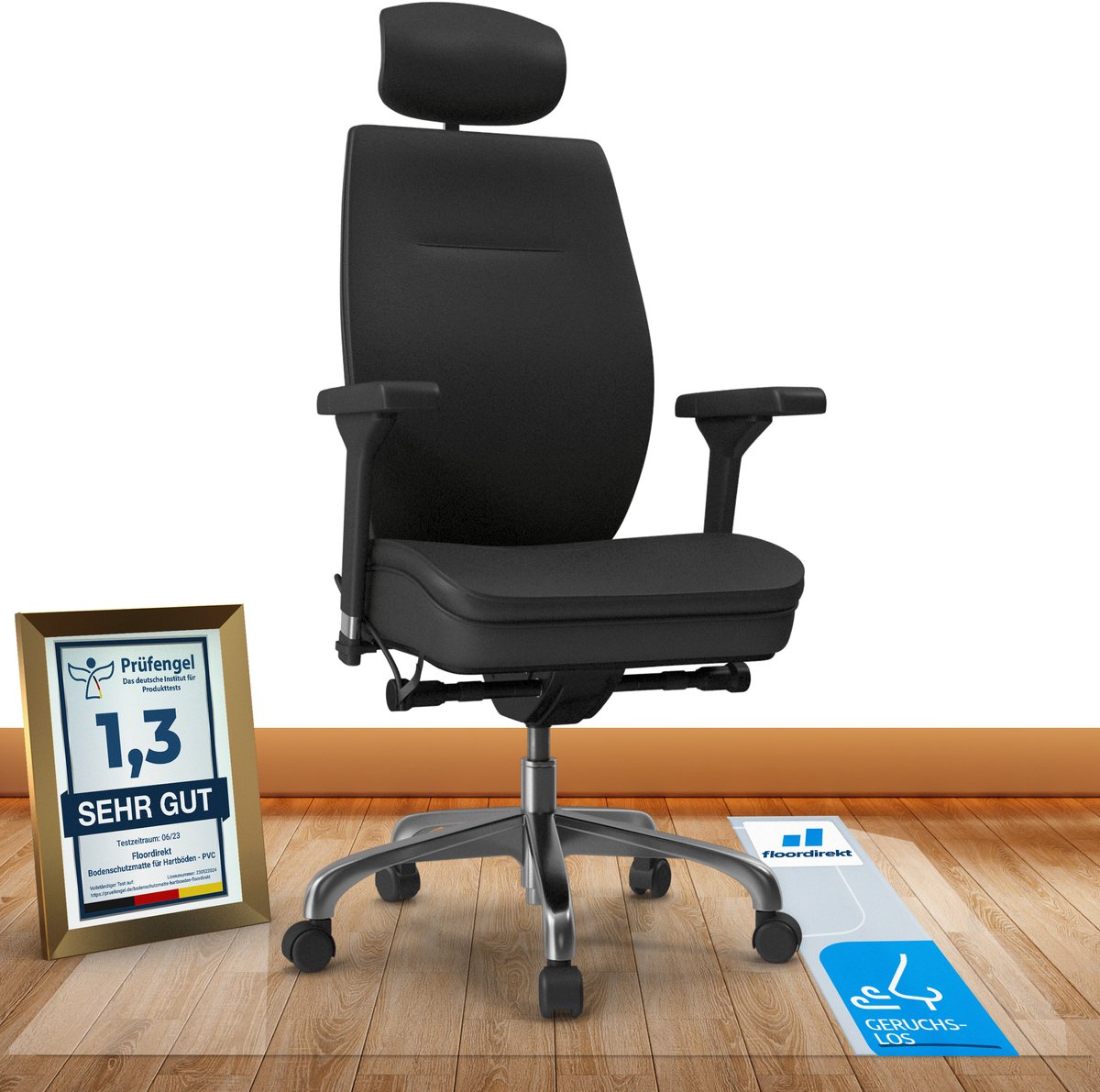 FLOORDIREKT Vloerbeschermer - Neo - Bureaustoelmat voor harde vloeren - Geluiddempend - PVC - Transparant - 114 x 450 cm