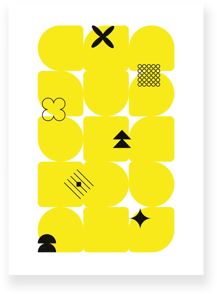 Yisual Poster 50x70 cm - Geometrische Vormen - Abstracte Symbolen - Geel - Wit - Minimalistisch - Grafisch - Muurdecoratie - Wanddecoratie