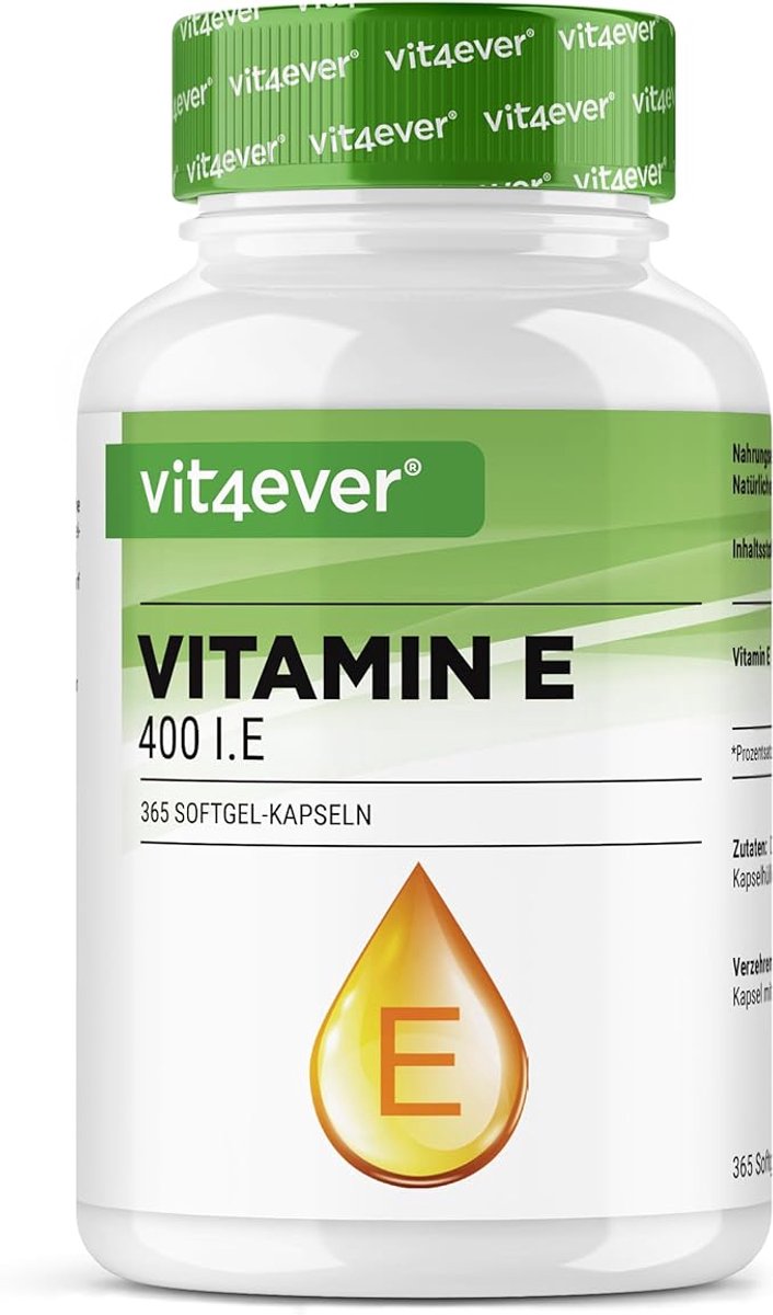 Vitamine E 400 I.E. - 365 Softgel Capsules - Premium: Natuurlijke Vitamine E uit Zonnebloemen - 12 Maanden Voorraad - Hoog Gedoseerd - Vit4ever