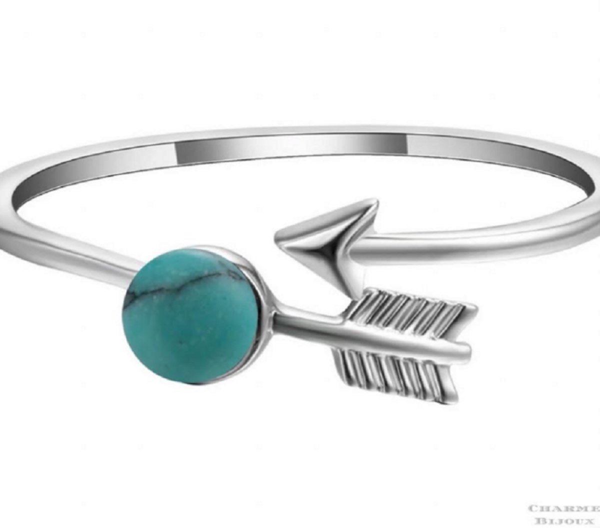 Verzilverde -verstelbare -ring -pijl - turquoise- steentje-Charme Bijoux