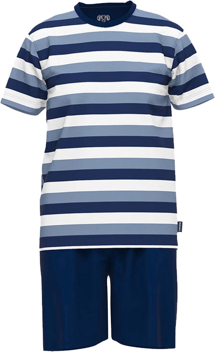 Ceceba heren shortama O-hals - middenblauw gestreept