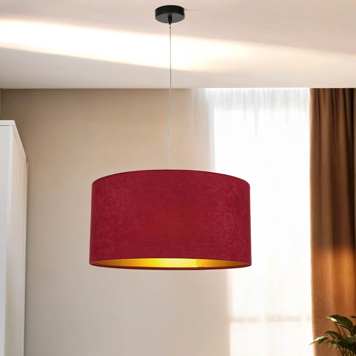 Licht-Erlebnisse - Aimee - Hanglamp - E27 - van - Velours (microvezel) PVC metaal - in - Wit bordeauxrood goud