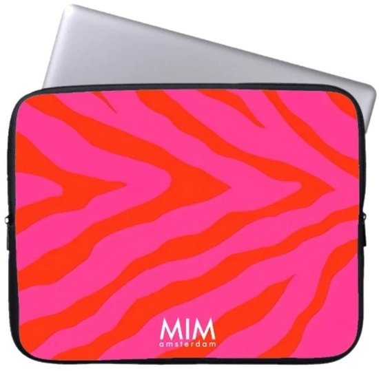 Leuke zwarte kat roze computerhoes, slanke laptophoes voor 15,6 inch