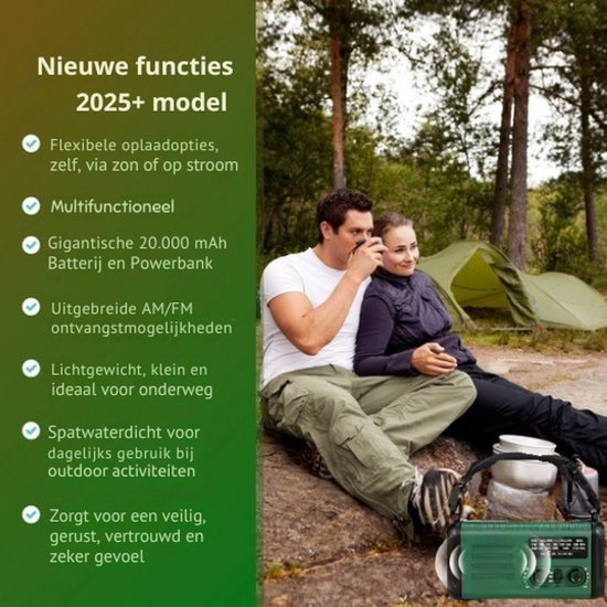 Living Goods - Radio d'urgence - Remontage Solar 20 000 mAh - MODÈLE 2025 - Banque d'énergie Solar Énergie solaire - Forfait d'urgence de Survie - Lampe de poche rechargeable - Forfait d'urgence - Ration d'urgence - Vert