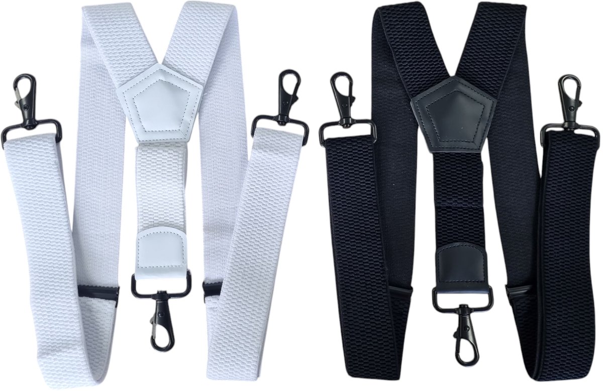 Duo Pack Bretels Zwart-Wit Met 3 stevige Karabijnhaken Voor om de lus Van je broek