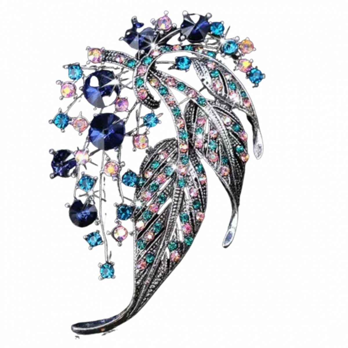 Broche- Blauw- Roze- Zilverkleur- Bloem- Speld - Charme Bijoux