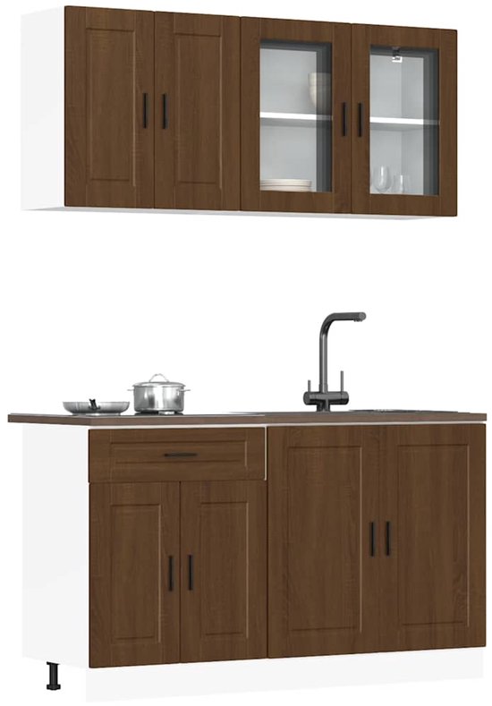 vidaXL - Ensemble de 4 meubles de cuisine - Porto - Finition - Bois - Marron - Couleur chêne