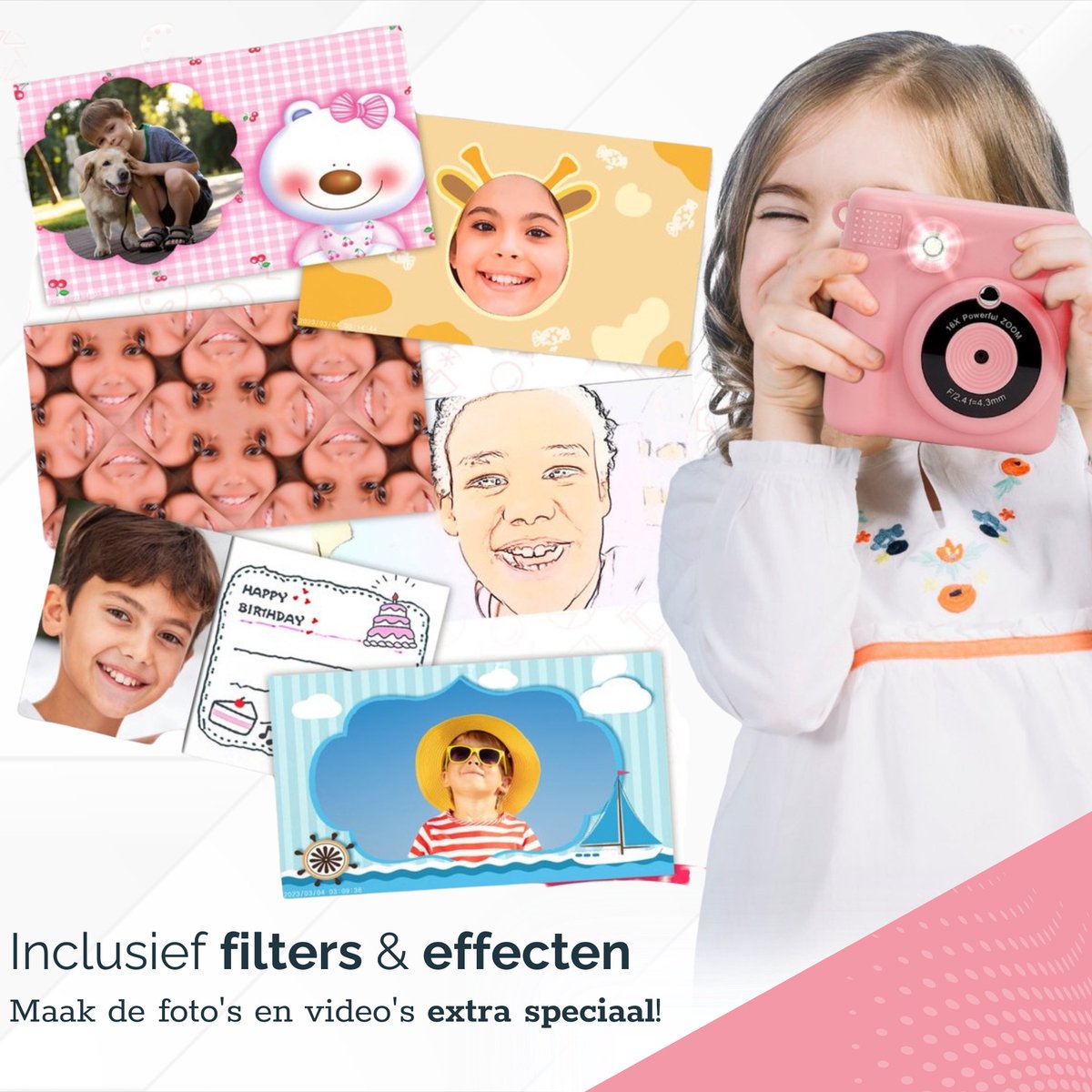 Digitale Instant Kindercamera Montessori speelgoed 10-in-1 Interactieve Speelgoed Camera - Educatief speelgoed met Smartgames - Kinderspeelgoed 4 Jaar tot 10 Jaar. Fototoestel voor Kinderen – Roze thumbnail 5