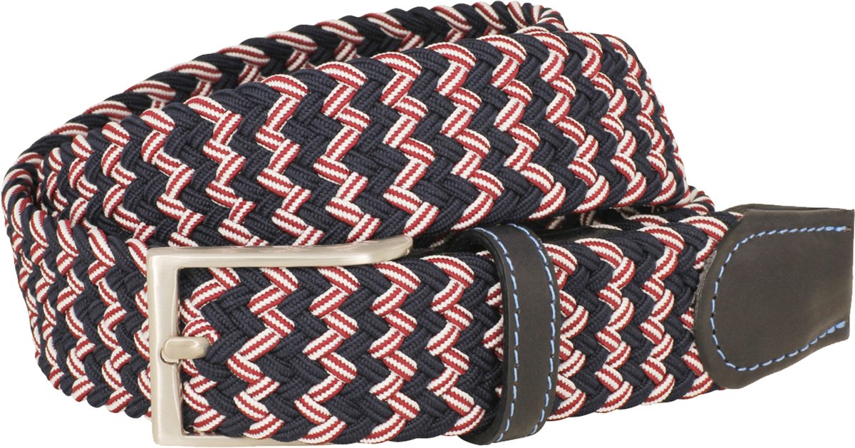 LINDENMANN elastische heren riem - blauw met rood en wit
