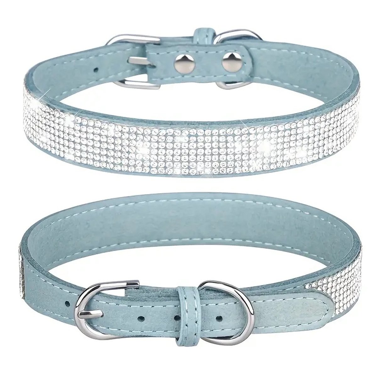 Honden halsband Blauw - Halsband Honden met Glitter en Strass - Blauw maat L - Luxe Honden Halsband - Petshop Seven®