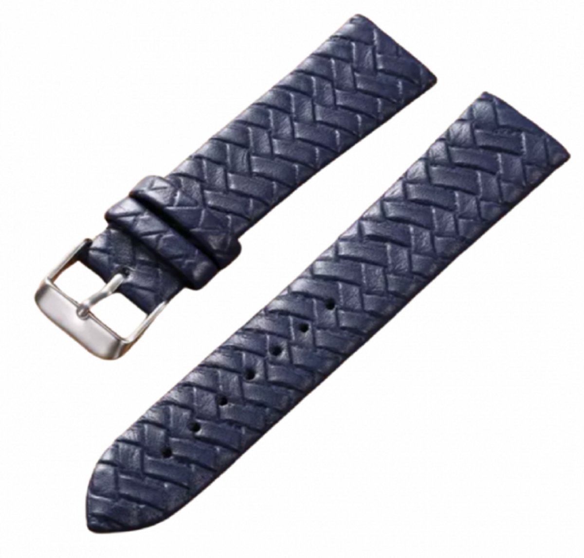 Horlogeband-20 mm-Blauw-Vlecht -Leer - Charme Bijoux