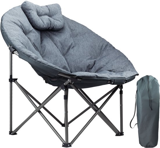 TRVLMORE Campingstoel - XL - Opvouwbaar - Incl. Draagtas - Kampeerstoel - Vlinderstoel - 150 kg draagvermogen - Grijs