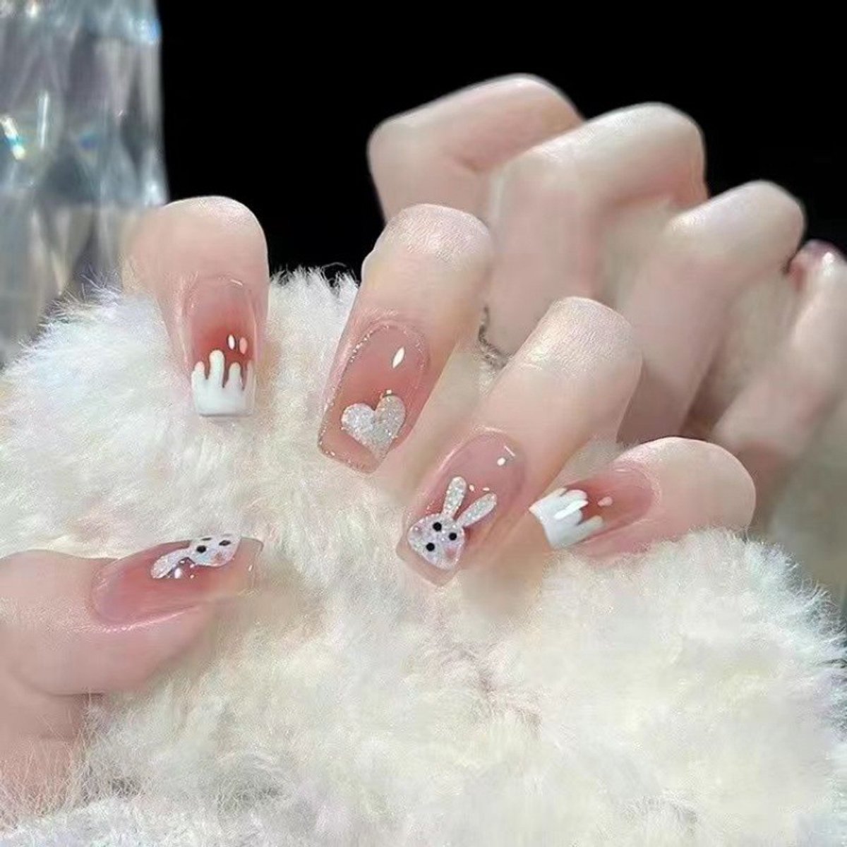 verymeet-24Plaknagels-Press On Nails -delicate & comfartable-Roze konijnenstijl