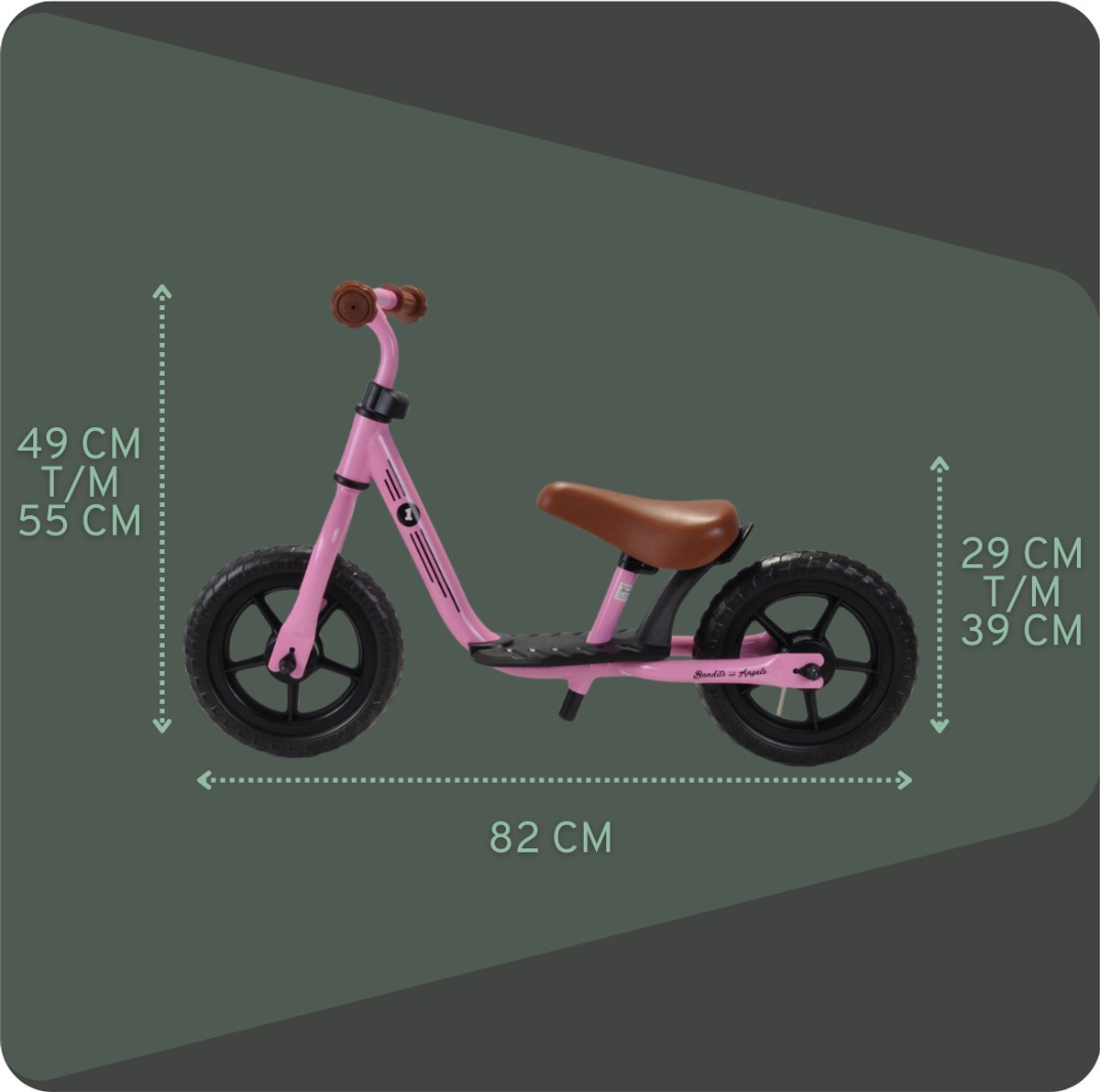Bandits & Angels Metalen Loopfiets Met Mandje Starter Roze met Voetenplank vanaf 2 Jaar - Limited Edition - Roze Loop Fiets - Verstelbaar Zadel 29 tot 39 cm - Voor Jongens en Meisjes - Compact en Veilig - Lage Instap met Voetenplank — afbeelding 10