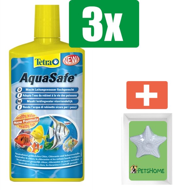 Tetra Aquasafe Plus Waterverbetering 100 ml - 3 stuks - Vissenvoer - Aquarium - Inclusief PetsHome Zuurstofsteen