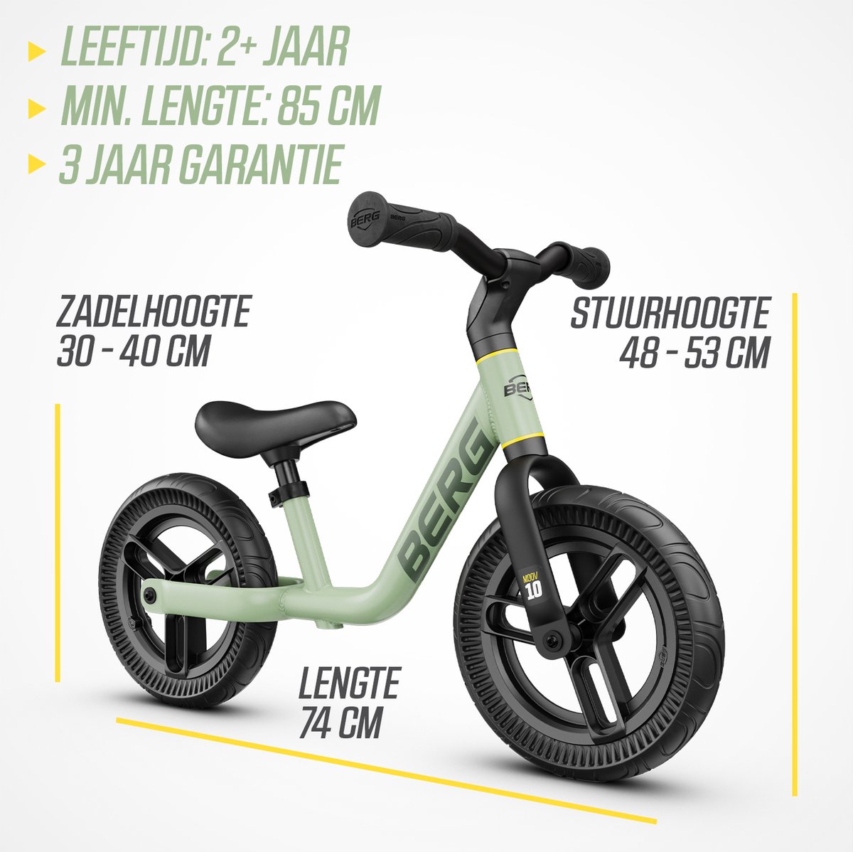BERG MOOV10 Loopfiets - 2+ jaar - 10 inch - Lichtgewicht - Anti-lek EVA Banden - Verstelbaar Stuur en Zadel - Groen — afbeelding 3