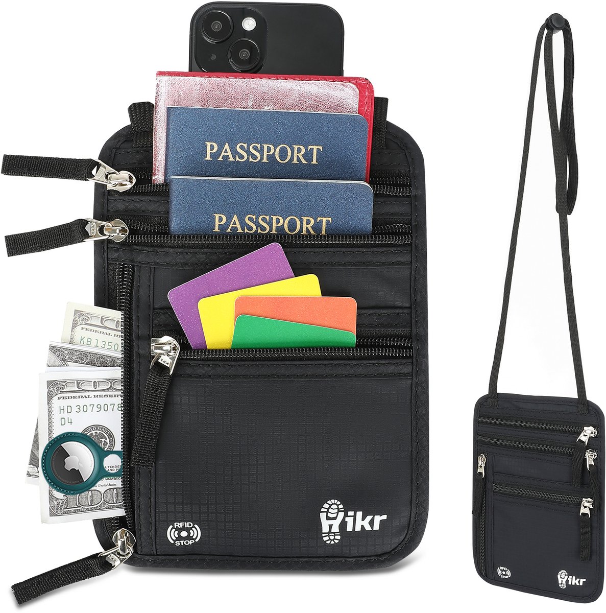 Hikr Nektasje – 100% RFID – Waterdichte reisportemonnee – Paspoorthouder & paspoort tasje voor heren & dames – Travel wallet organizer voor reisdocumenten – Zwart