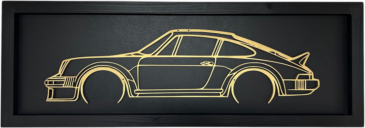 Porsche wanddecoratie - Muurdecoratie met omlijsting - 80x28 cm - Porsche - Zwart - Schilderij Porsche - Wanddecoratie - Wanddecoratie woonkamer -Mancave - Mancave decoratie - Muurdecoratie - Porsche 911 kunst - Porsche 911 Carrera - Wand decoratie