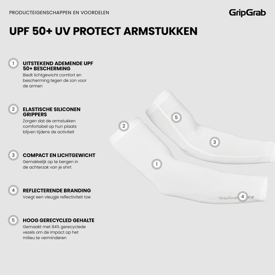 GripGrab - UPF 50+ UV Protect Arm Sleeves Zomer Fiets Armstukken UV Bescherming - Unisex - Wit van Gripgrab — afbeelding 2