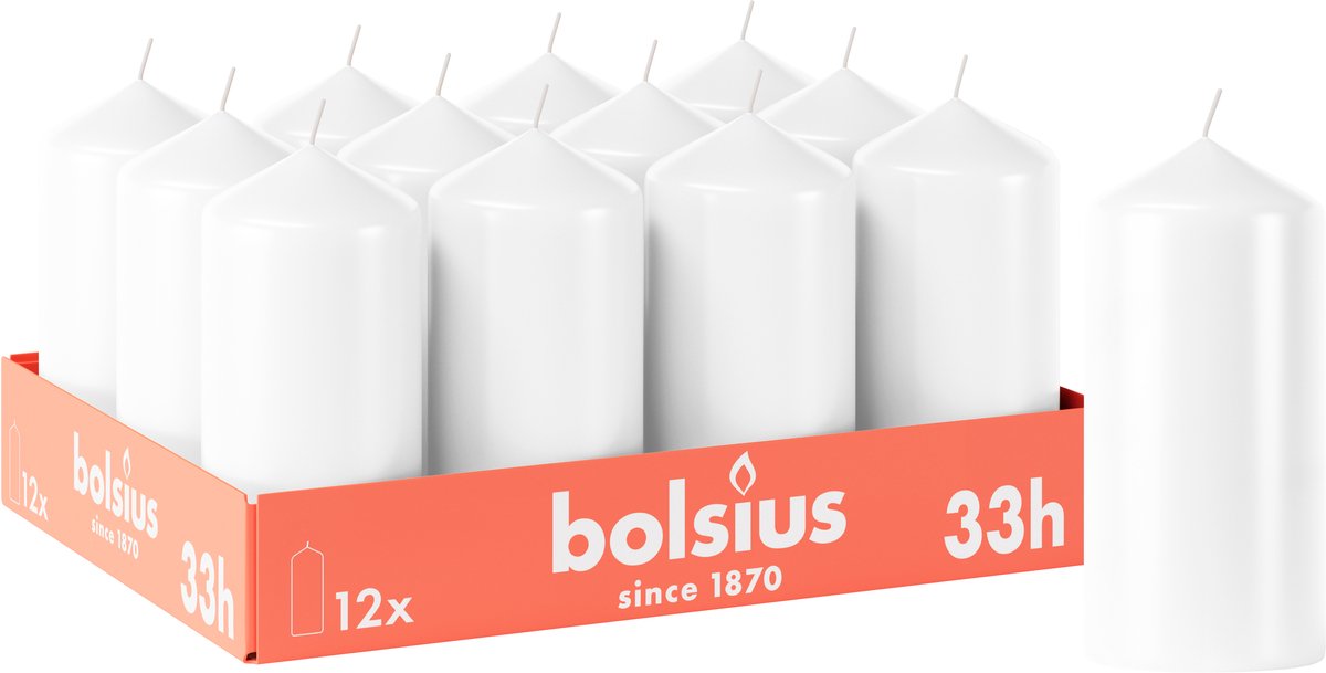Bolsius Gladde Stompkaars - 12 Stuks - Wit - 33 branduren - 12 x 5,8 cm