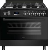 Wiggo - WO-E969R(BB) - Vrijstaand - Gasfornuis - 90 cm - 110 Liter - 6 pitten - Energieklasse B - 5 jaar garantie - Zwart