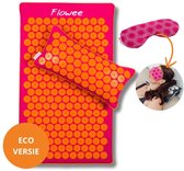 Flowee Relaxset - Spijkermat ECO, spijkerkussen & Oogkussen - Fuchsia met oranje - Vulling Kokosvezels & Boekweitkaf & Lavendel (77x45+22x44cm) - Acupressuur Mat - Spijkerbed - Acupunctuur - Shakti Massage - Vijf jaar Garantie