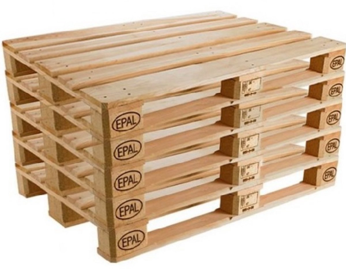 Set van 8 nieuwe EPAL Europallets, 120x80 cm, voor transport, opslag & palletbank. Houten pallets met EPAL-merklogo.