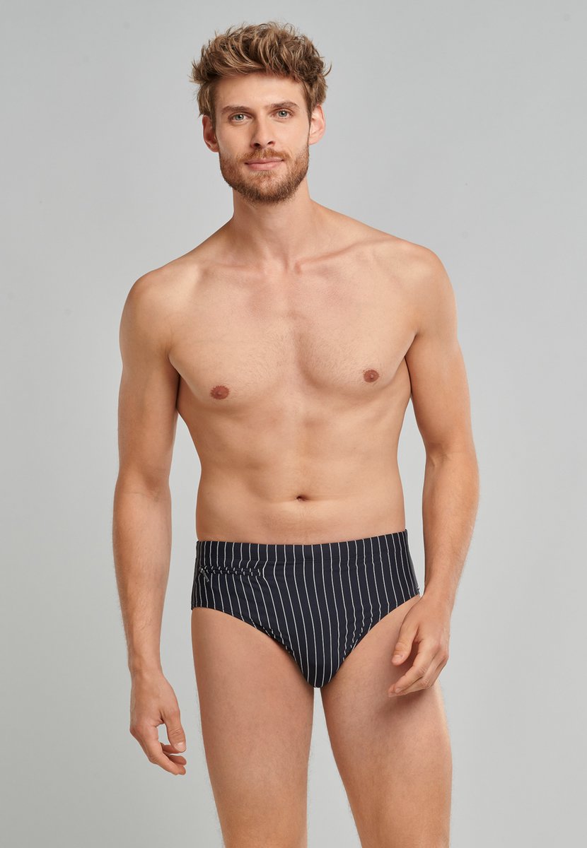 SCHIESSER Nautical Casual heren badkleding - zwemslip met ritszak breiwerk gerecycled strepen zwart — afbeelding 10